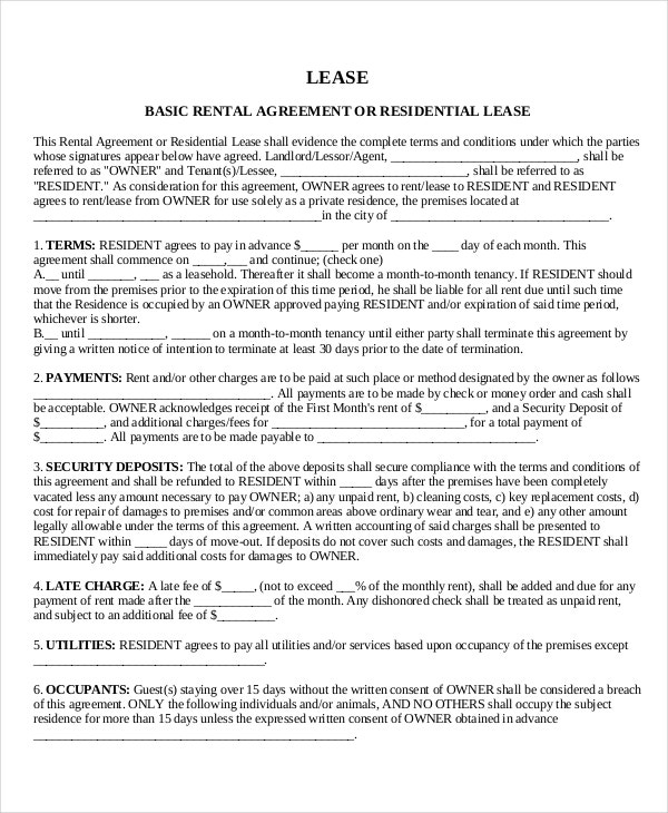 house rental agreement template word